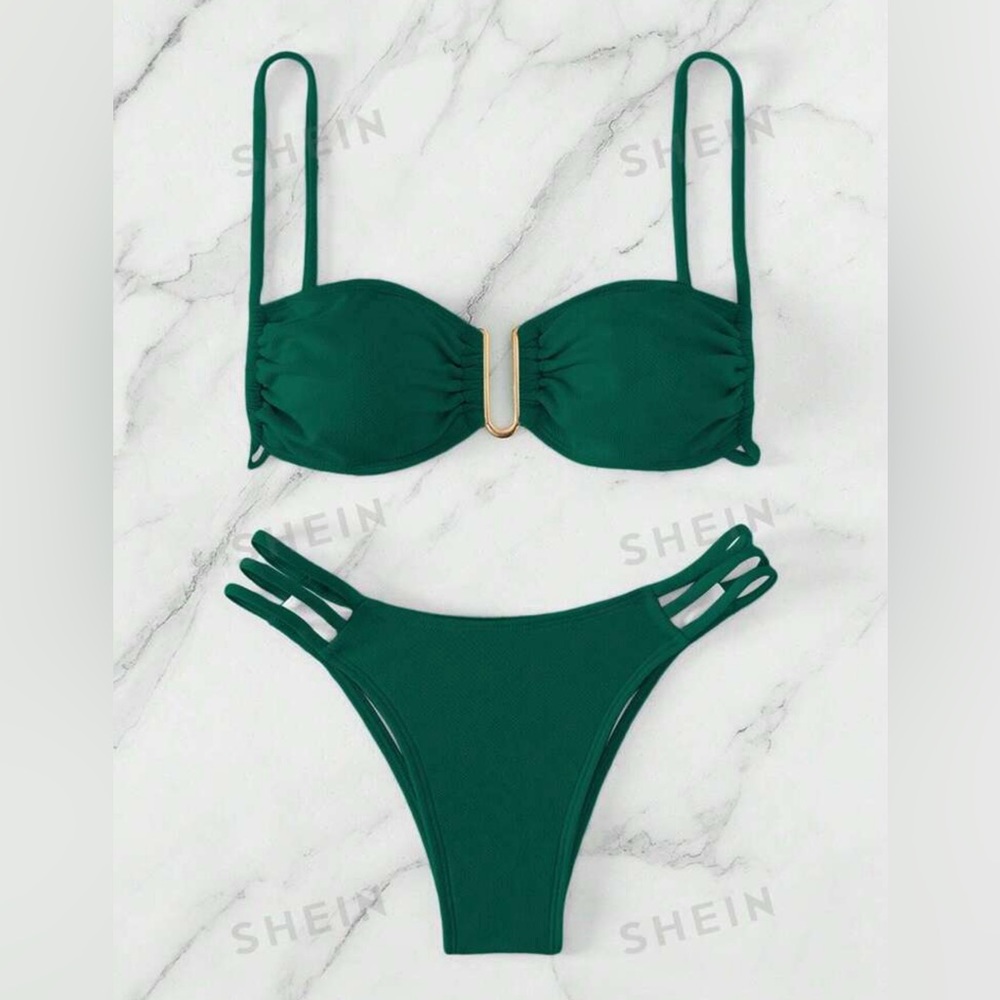 SHEIN. Size M. Green and Gold Bikini. Never worn.